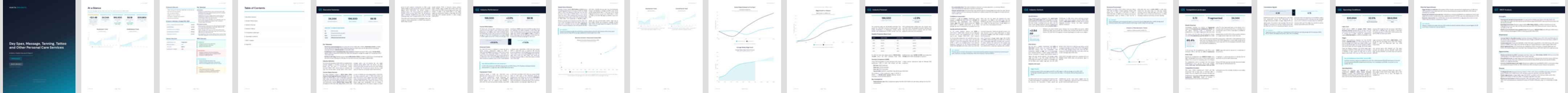 Day Spas, Massage, Tanning, Tattoo and Other Personal Care Services industry report preview Day Spas, Massage, Tanning, Tattoo and Other Personal Care Services (NAICS 81219) — Basic market research report preview, 24 pages